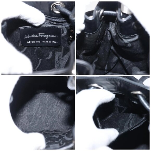 Salvatore Ferragamo Vala Backpack Leather Black Silver Auth bs29472 - Picture 15 of 16